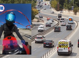 Motocyklista prawie stracił głowę. Wszystkiemu winna taśma do bagażu