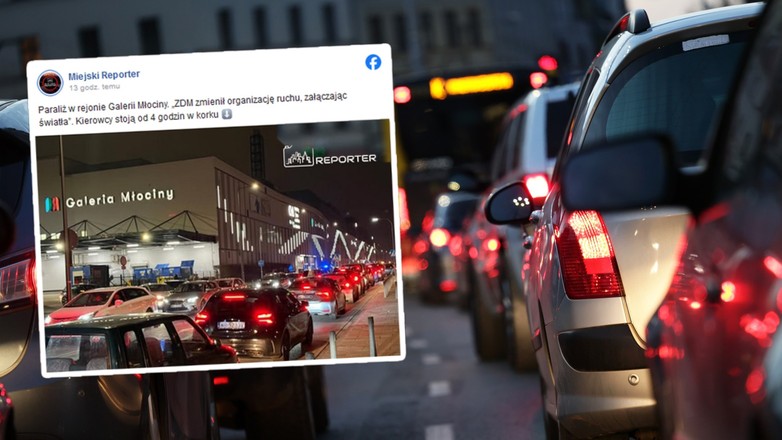 Korek przy wyjeździe z parkingu Galerii Młociny