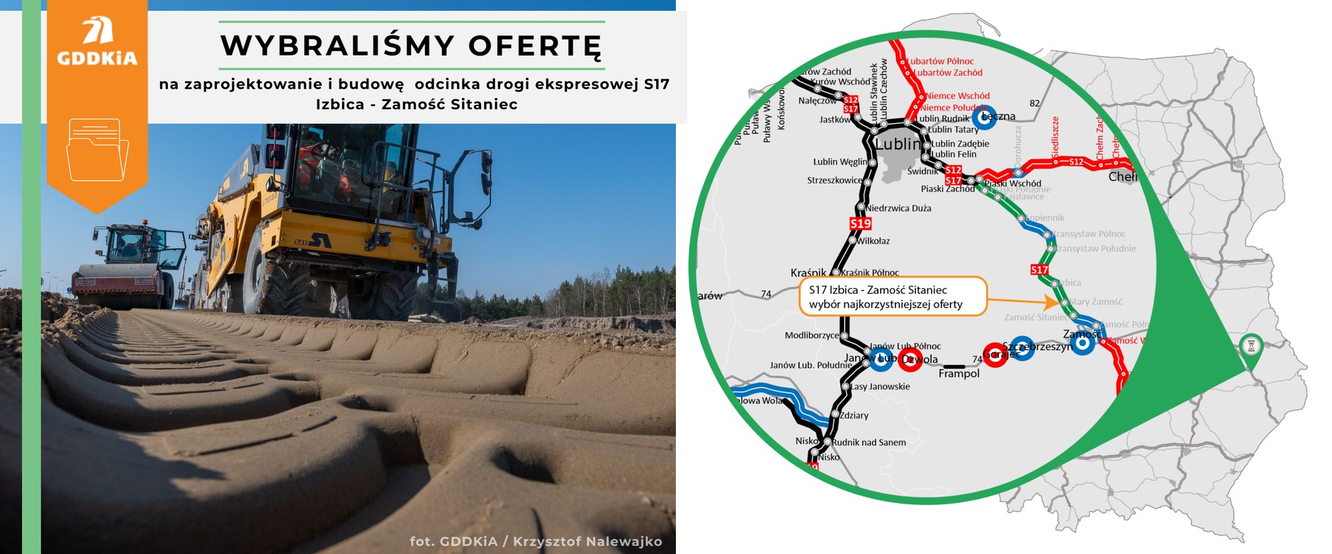 Infografika dot. wyboru najkorzystniejszej oferty na realizację S17 Izbica-Zamość Sitaniec