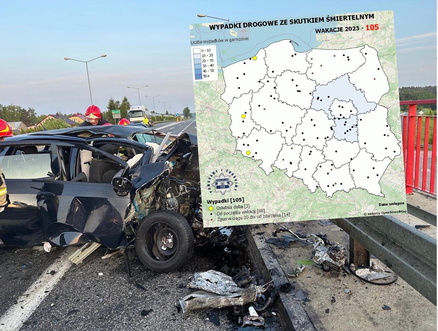 13 lipca na wakacyjnej mapie wypadków ze skutkiem śmiertelnym było "tylko" 105 punktów.  Po weekendzie przybyło 26 nowych.