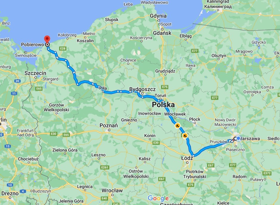 Mapa Warszawa-Pobierowo