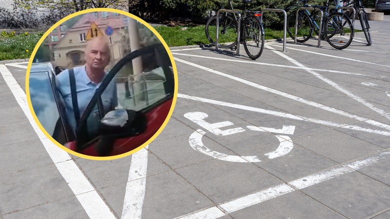 Radny PiS Jerzy Lazar zaparkował na miejscu dla niepełnosprawnych (screen: YouTube / MikeL337VOD