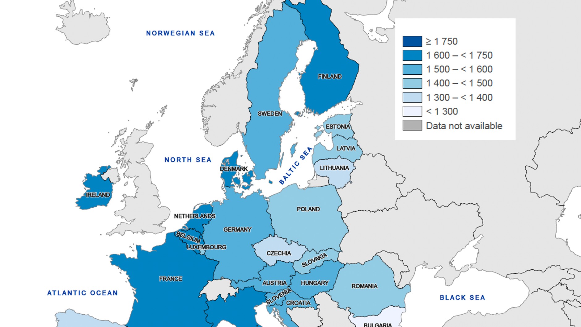 Porównanie cen oleju napędowego na stacjach w różnych krajach Unii Europejskiej – im jaśniejszy kolor, tym niższe średnie ceny