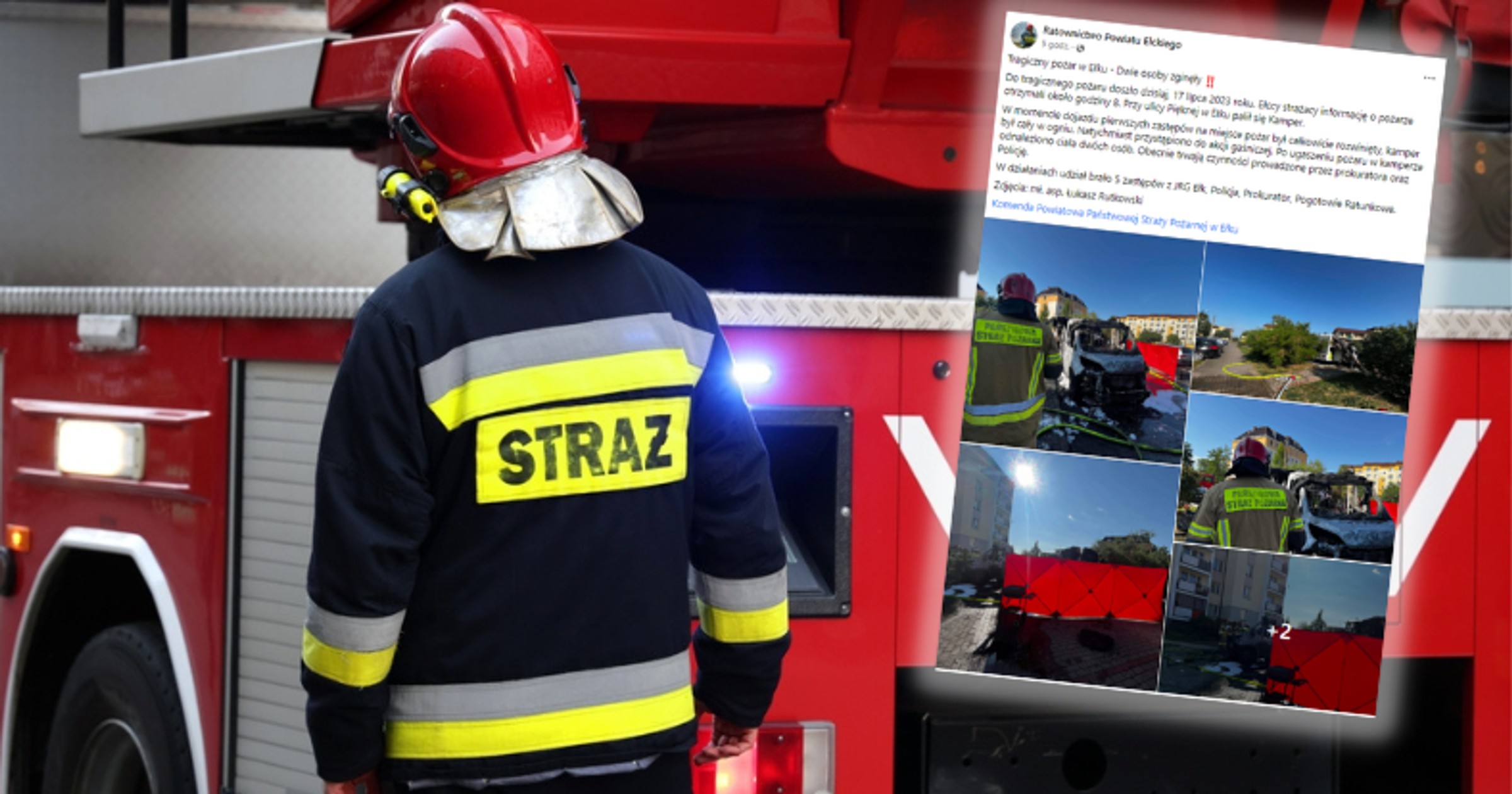 Pożar kampera osierocił dwójkę dzieci (Screen: Facebook/RatownictwoElk)