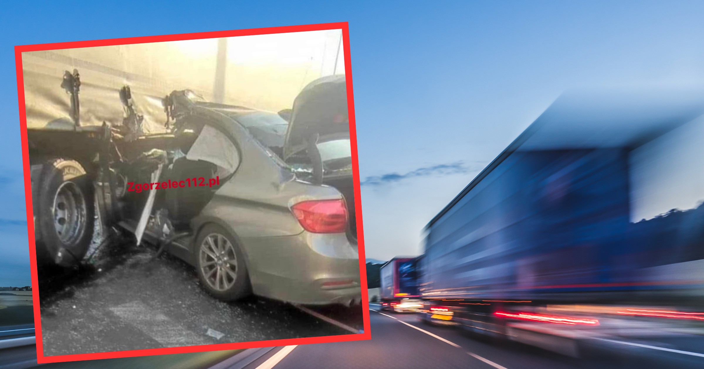 Nieoznakowany radiowóz zderzył się z ciężarówką na autostradzie A4 (screen: zgorzelec112/Facebook)