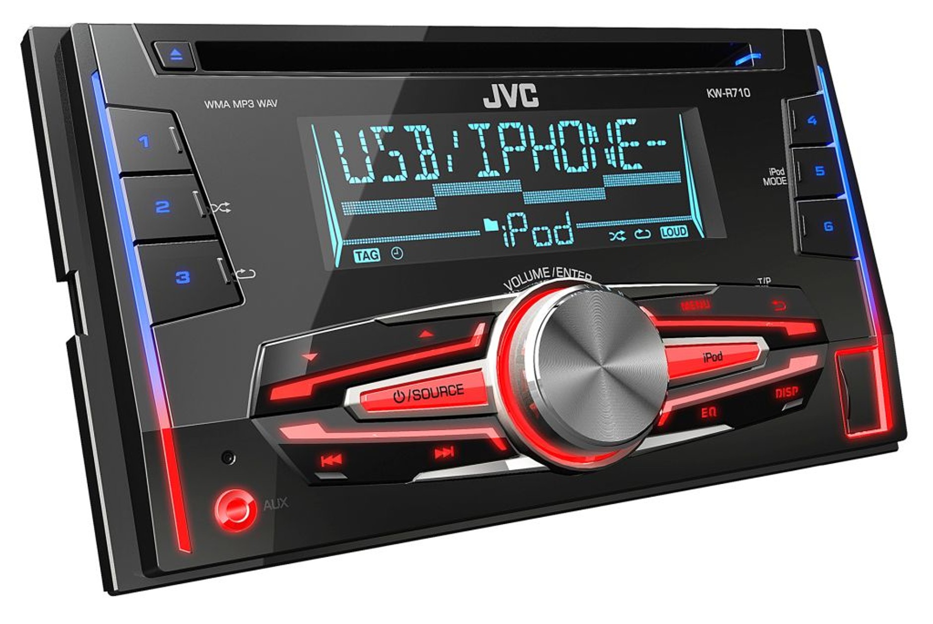 JVC KW-R710 może współpracować z aplikacją w smartfonie. Aplikacja bezpłatna.