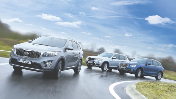 Kia Sorento kontra BMW X3 i Audi Q5 - Kia depta po piętach Audi i BMW