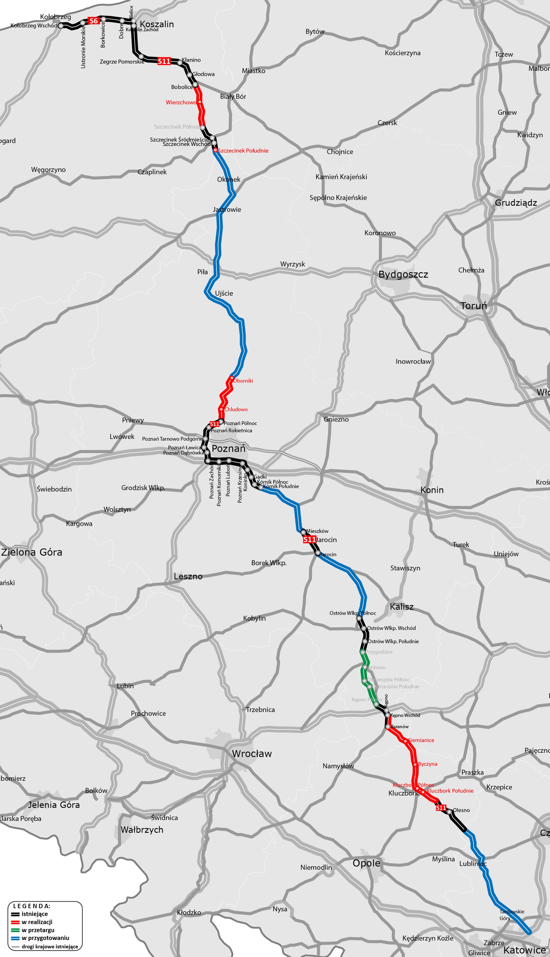 Droga S11 - stan realizacji na luty 2025