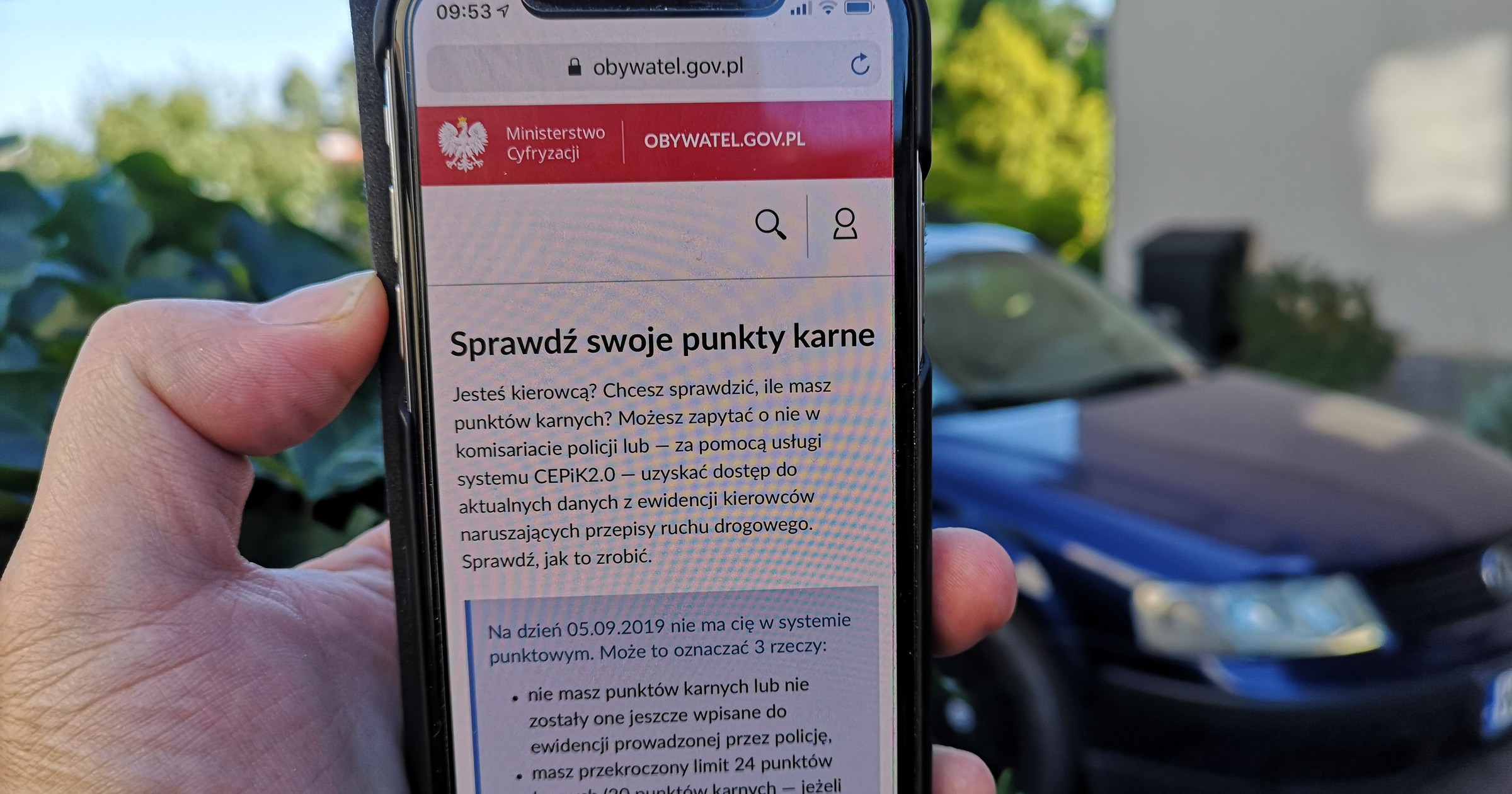 Kontrola punktów karnych w telefonie