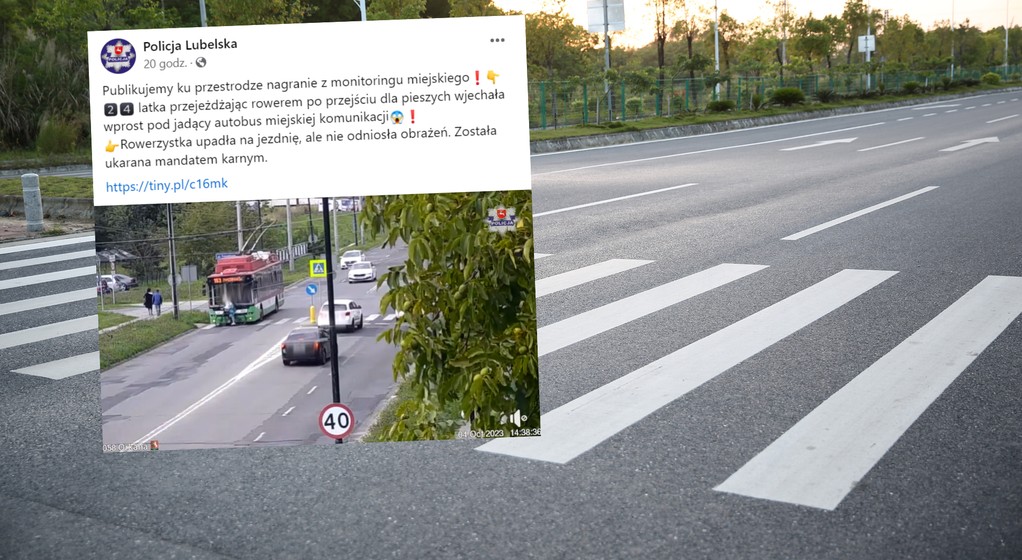 Wjechała rowerem pod koła trolejbusu (fot. screen: facebook.com/@Policja Lubelska)