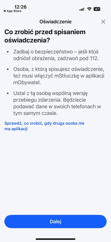 Funkcja mStłuczka w aplikacji mObywatel