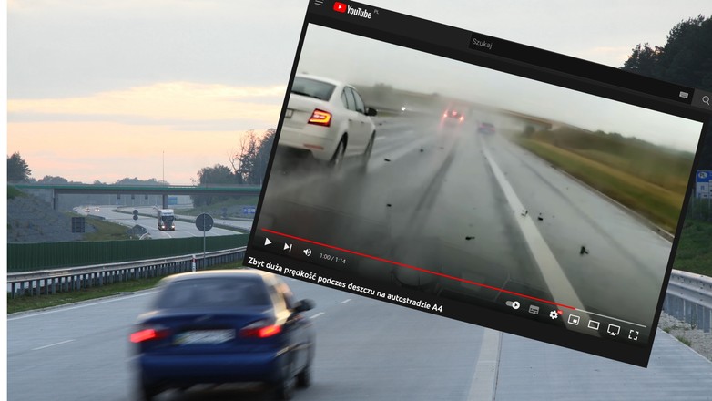 Na autostradzie A4 podczas deszczu doszło do niebezpiecznego wypadku