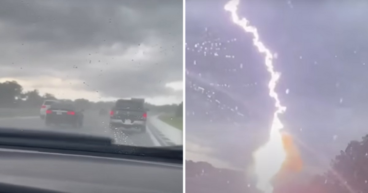 Na nagraniu widać, jak piorun czterokrotnie uderza w to samo auto