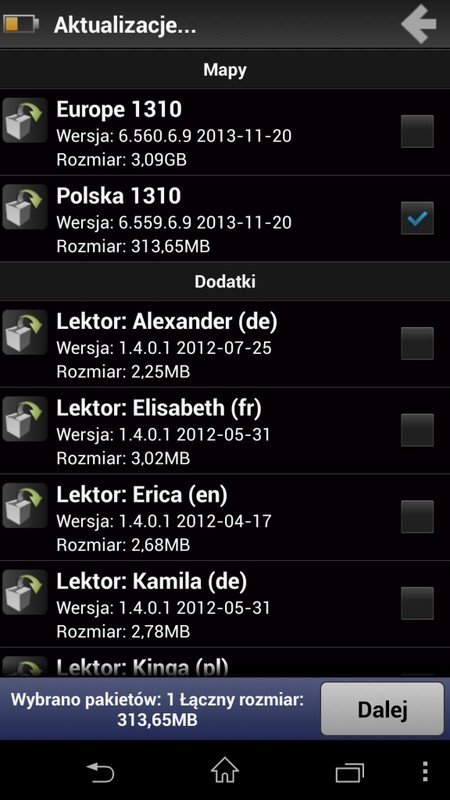 Aktualizacje aplikacji i map w programach na Android jest dość łatwe.Na zdjęciu:
