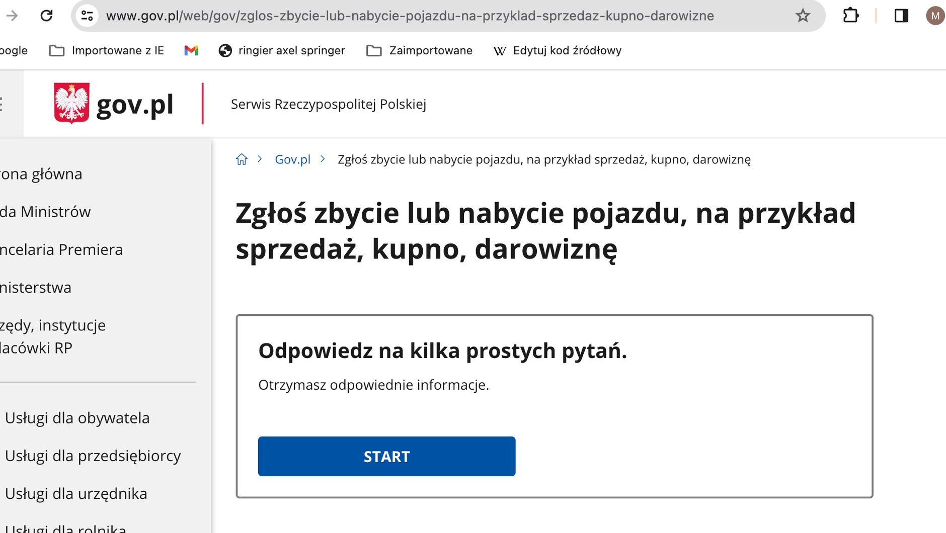 Zgłoszenie zbycia pojazdu przez internet