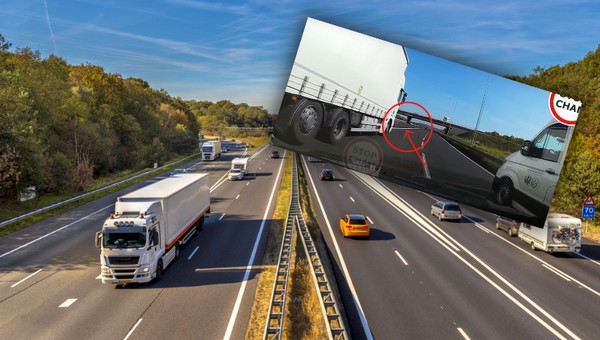 Jechał pasem rozbiegowym, gdy nagle przed maską pojawiła się ciężarówka [WIDEO]