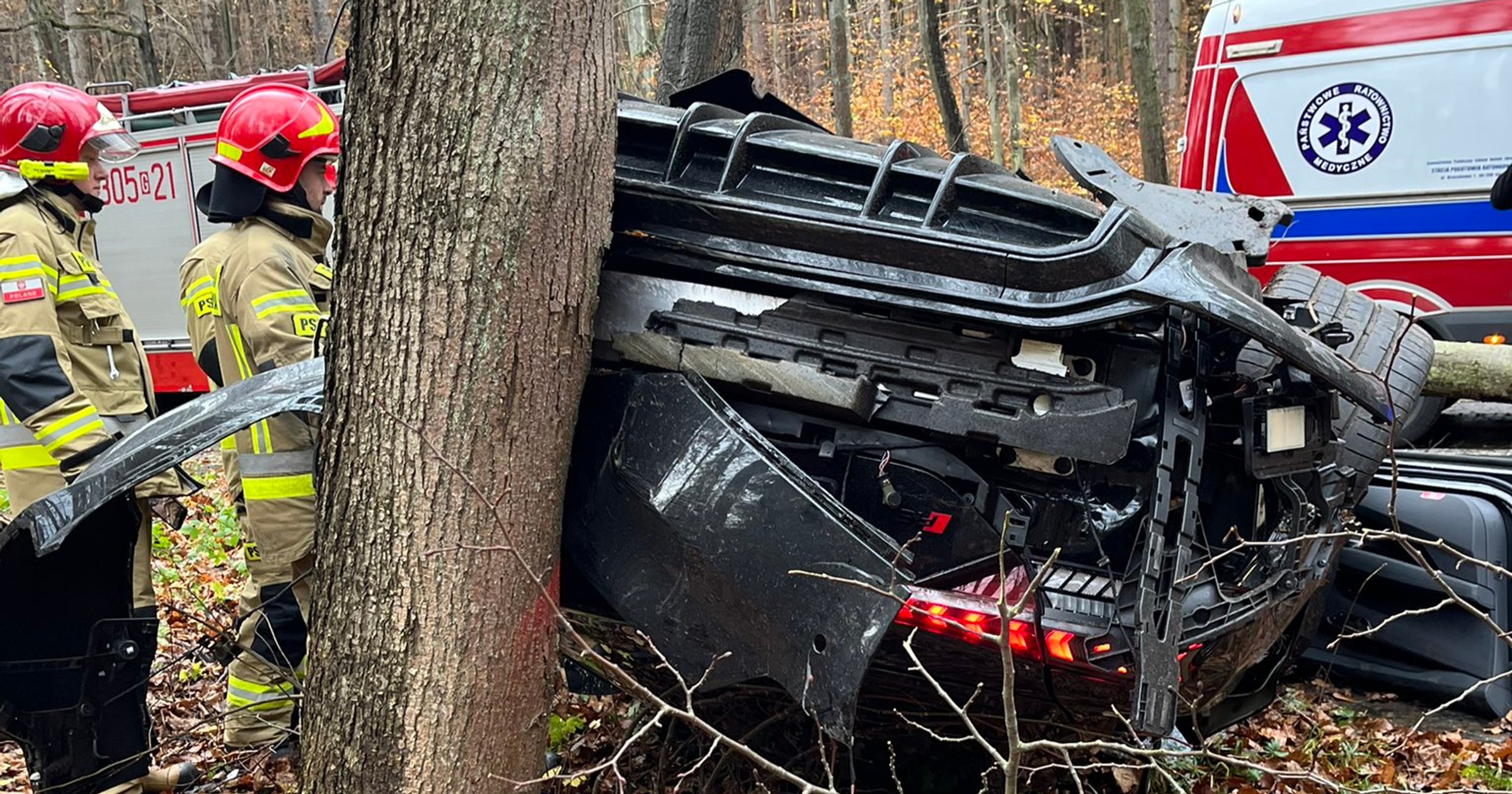 Po wypadnięciu z drogi Audi RS e-tron GT dachowało