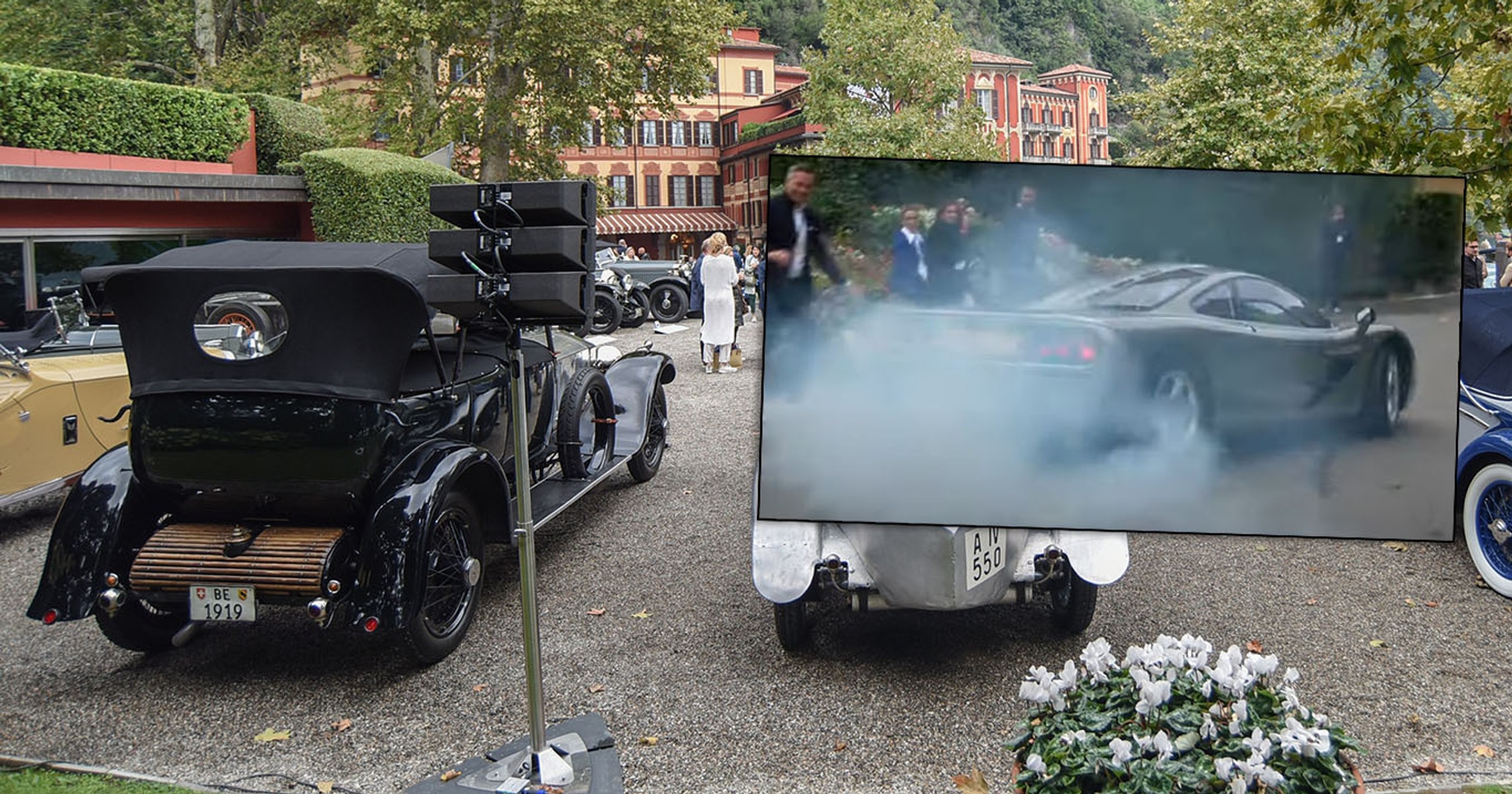 Podczas Concorso d'Eleganza Villa d'Este 2021 kierowca McLarena F1 prawie doprowadził do groźnego wypadku (screen: YouTube.com/Automotive Mike)