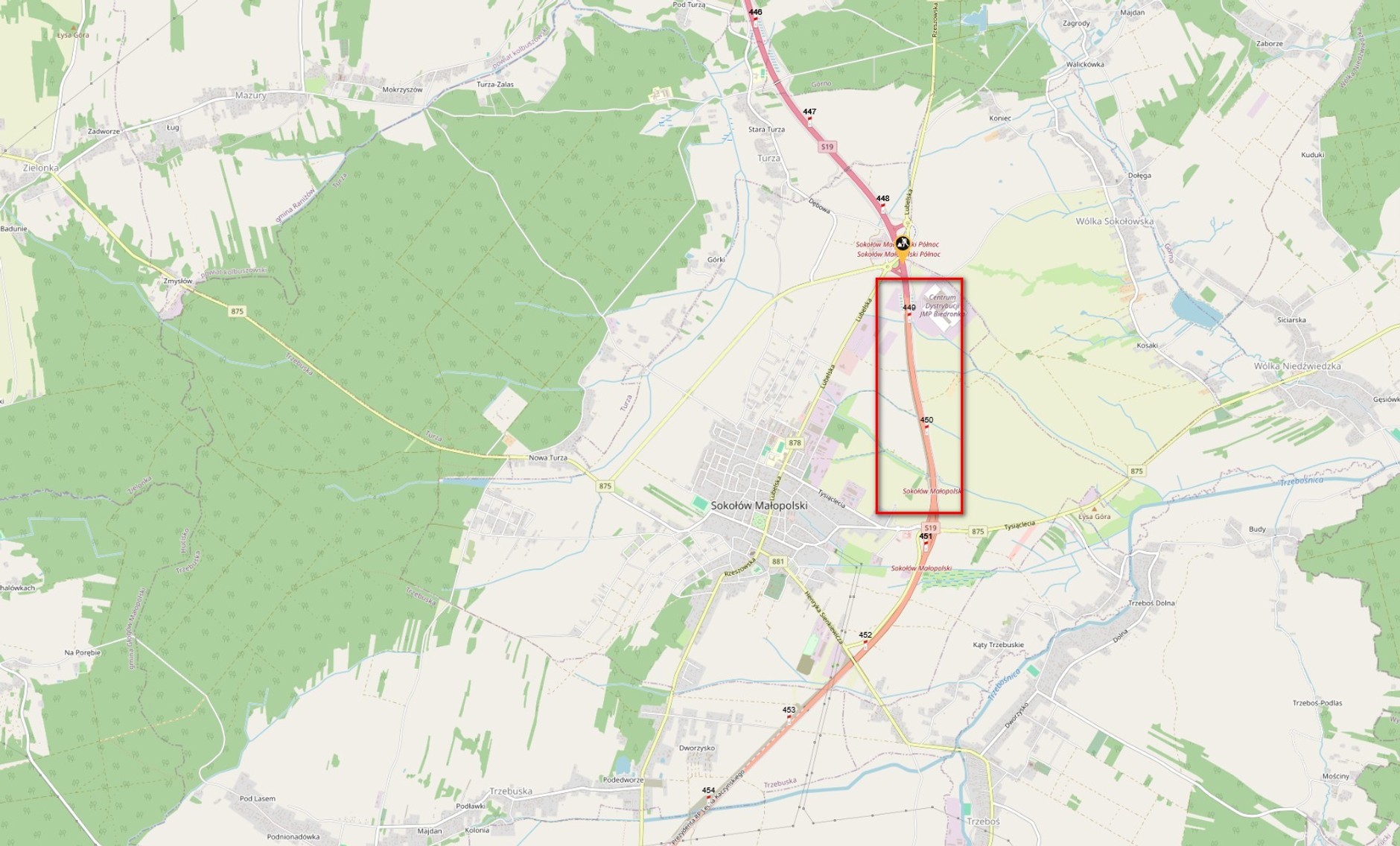Mapa Sokołów Małopolski
