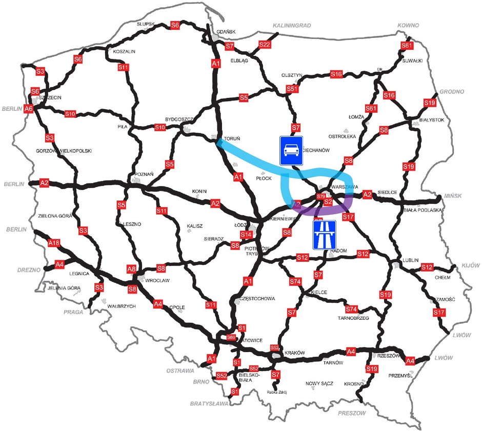 Warianty połączenia z Warszawą