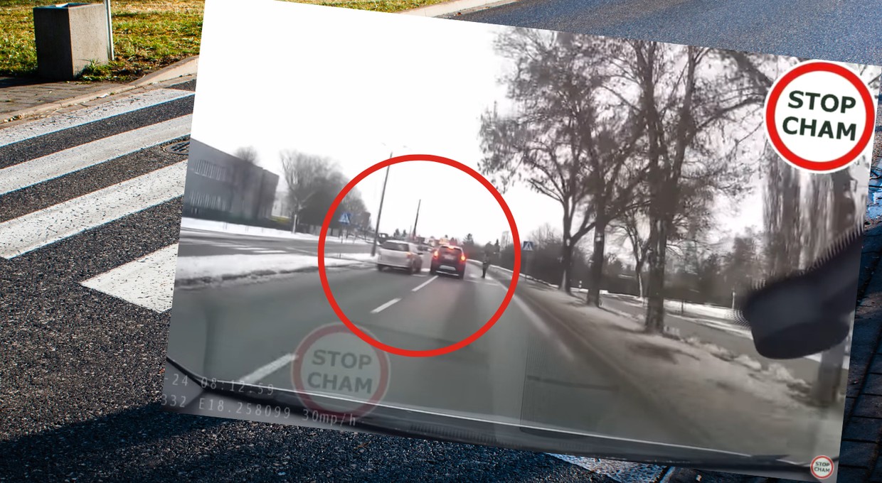 Wyprzedził auto stojące przed przejściem dla pieszych. Ułamki sekund od tragedii [WIDEO]