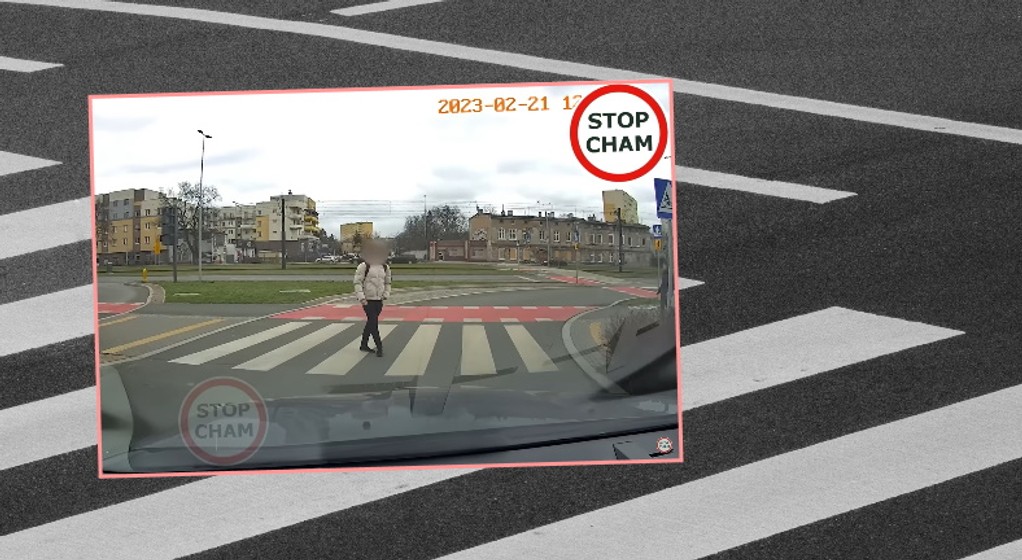 Blokował przejście dla pieszych (Screen: YouTube/@STOPCHAM)