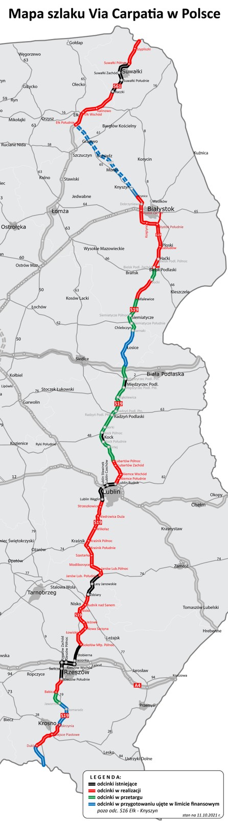 Plan międzynarodowej trasy Via Carpatia na terenie Polski