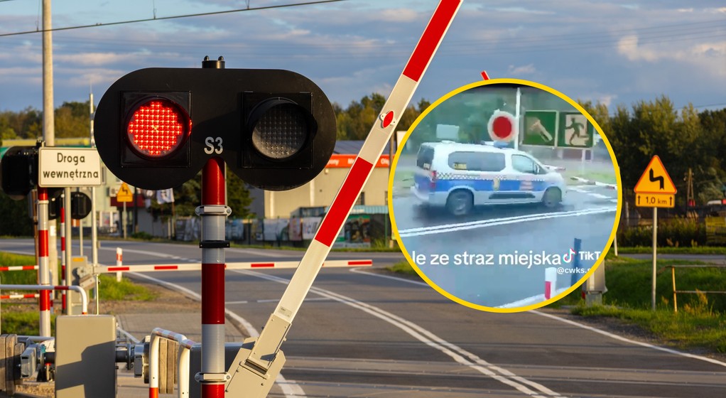 Radiowóz straży miejskiej za rogatkami