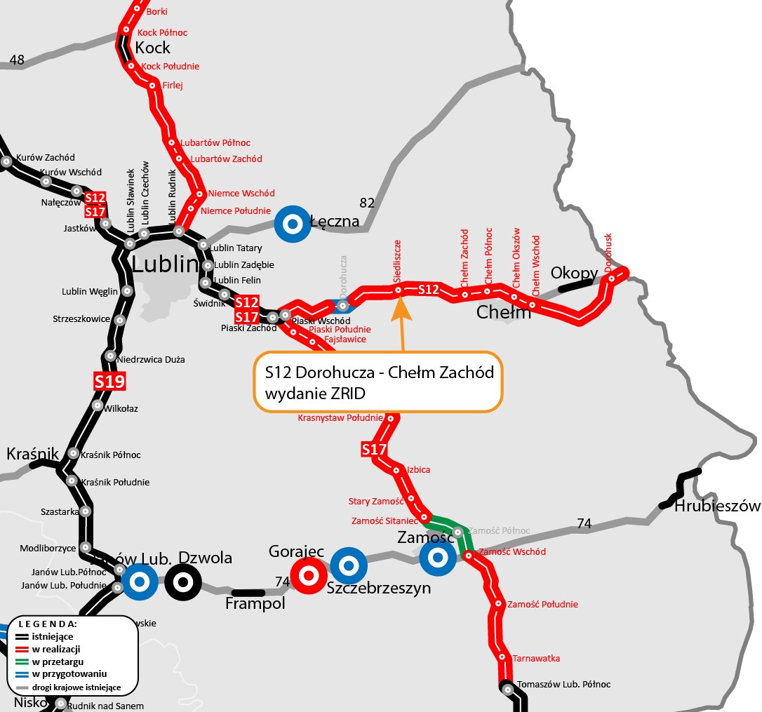 Mapa stanu budowy dróg