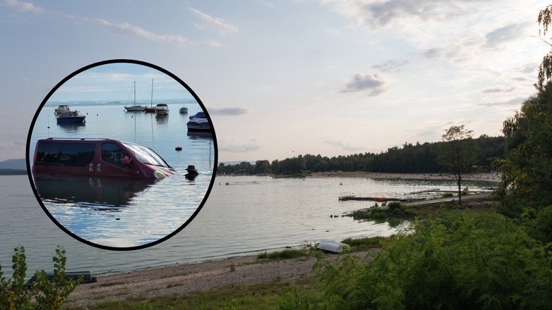 Wędkarz nie zaciągnął hamulca ręcznego w samochodzie nad Jeziorem Nyskim (fot. WOPR Nysa/Facebook)