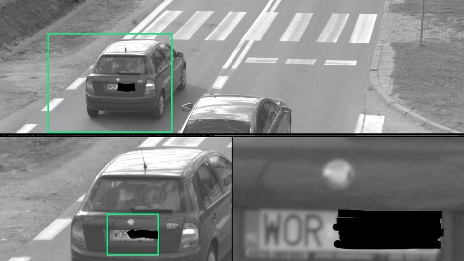 Wykroczenie zarejestrowane przez fotoradar: przekroczenie prędkości połączone z wyprzedzaniem na przejściu dla pieszych. Kumulacja! Ten kierowca pozostanie jednak bezkarny, choć numer rejestracyjny jego auta jest doskonale czytelny.