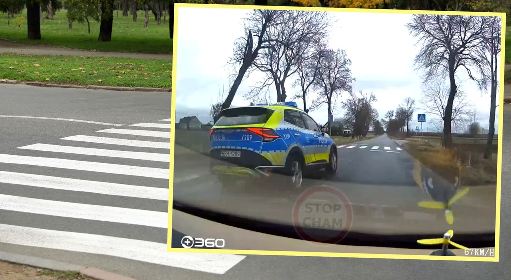Radiowóz wyprzedzał tuż przed przejściem dla pieszych (screen: stop.cham.team/Facebook)