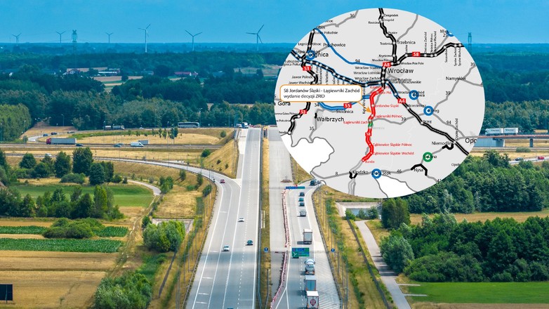 Droga S8 Jordanów Śląski - Łagiewniki Zachód, mapa