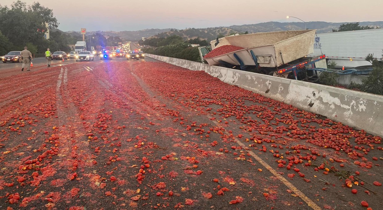 Pomidorowa autostrada. Tysiące pomidorów zablokowały drogę
