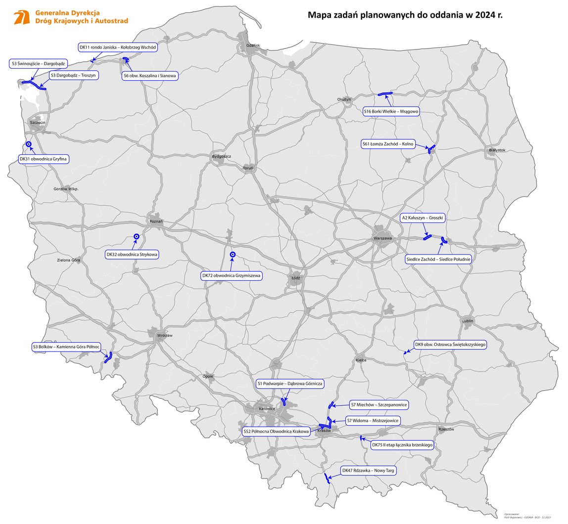 Odcinki dróg planowanych do oddania w 2024 r.