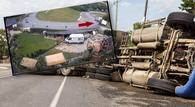 Kierowca ciężarówki przeszarżował. Ten moment nagrał monitoring