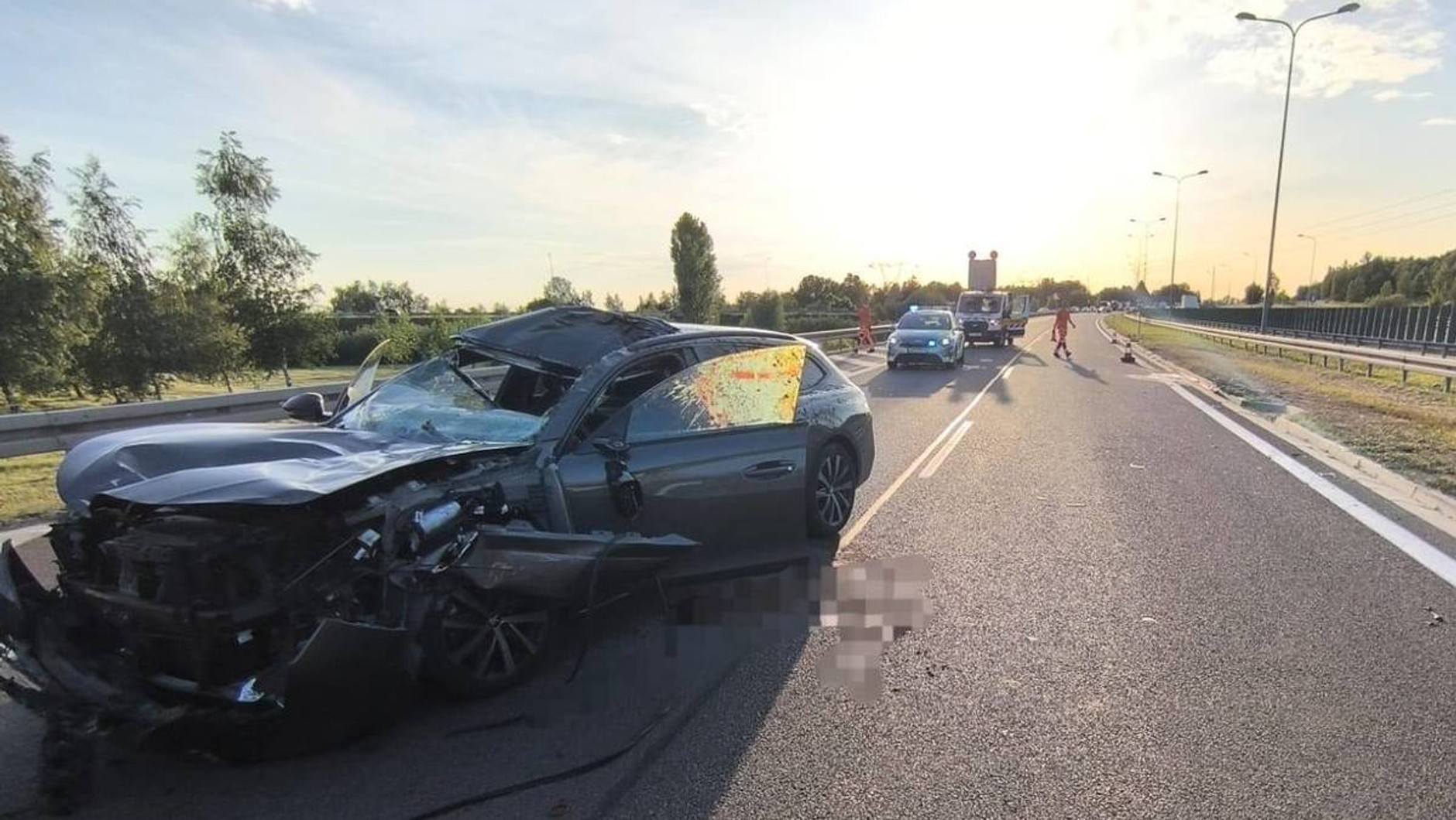 Osobowy peugeot po zderzeniu z łosiem