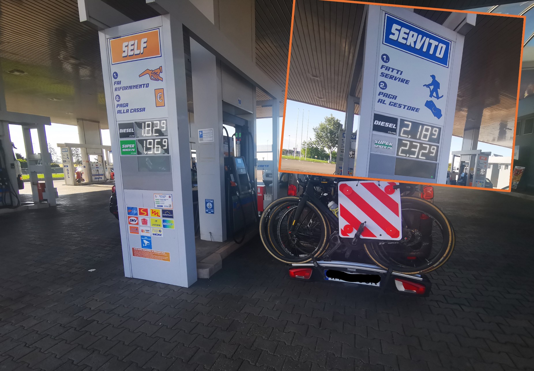 Na włoskich stacjach przy autostradzie są dystrybutory z paliwem w różnych cenach