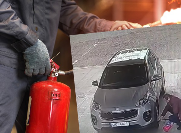 Miał zły dzień. Pomylił gaśnicę z kompresorem, zaczął pompować koło