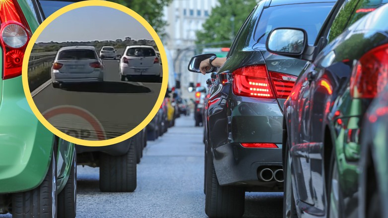 Łódź. Na drodze ekspresowej S14 kierowca bmw wykonał niebezpieczny manewr (facebook.com/stop.cham.team)