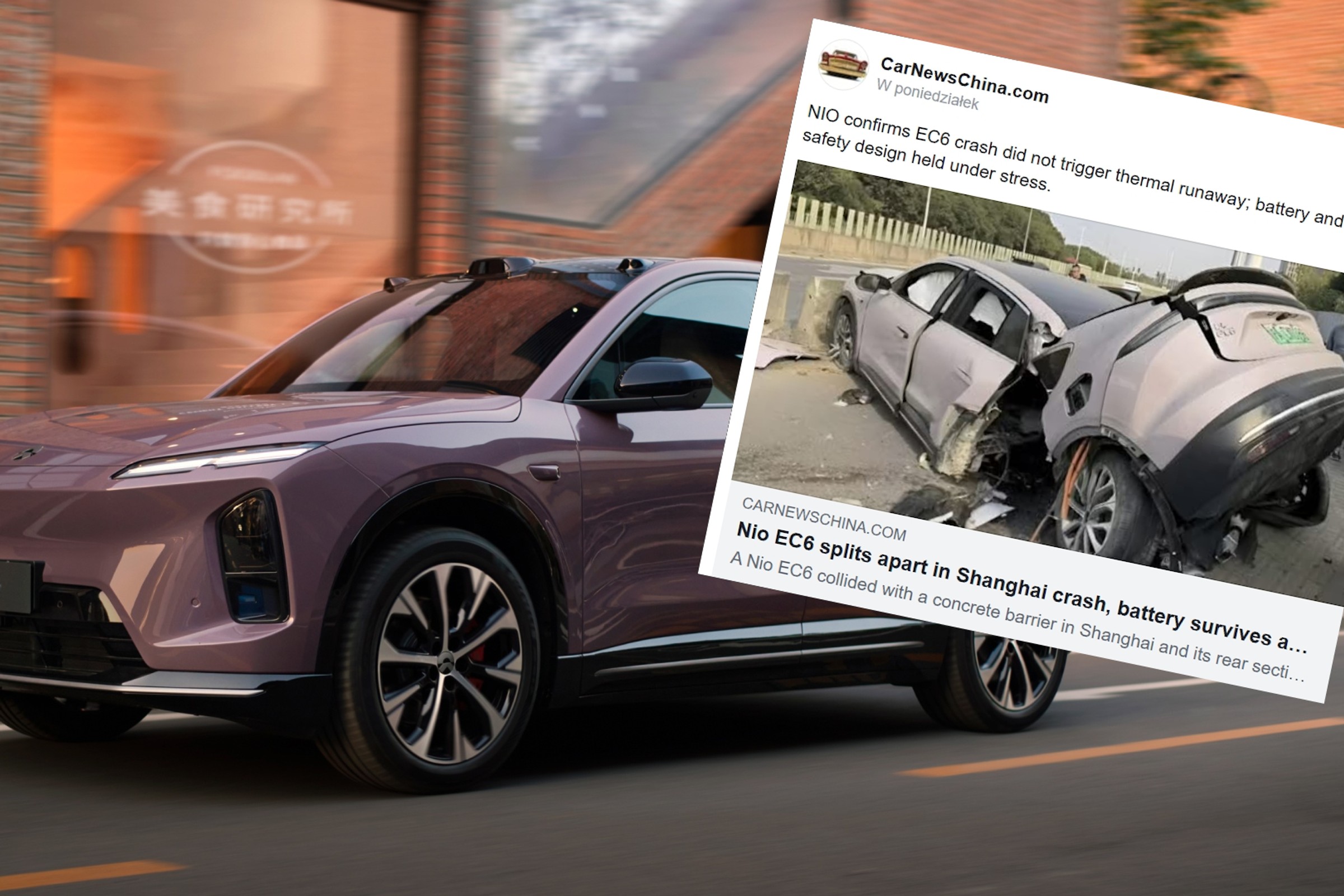 Wypadek chińskiego SUV-a. Tylna część "chińskiej Tesli" oderwała się od reszty auta