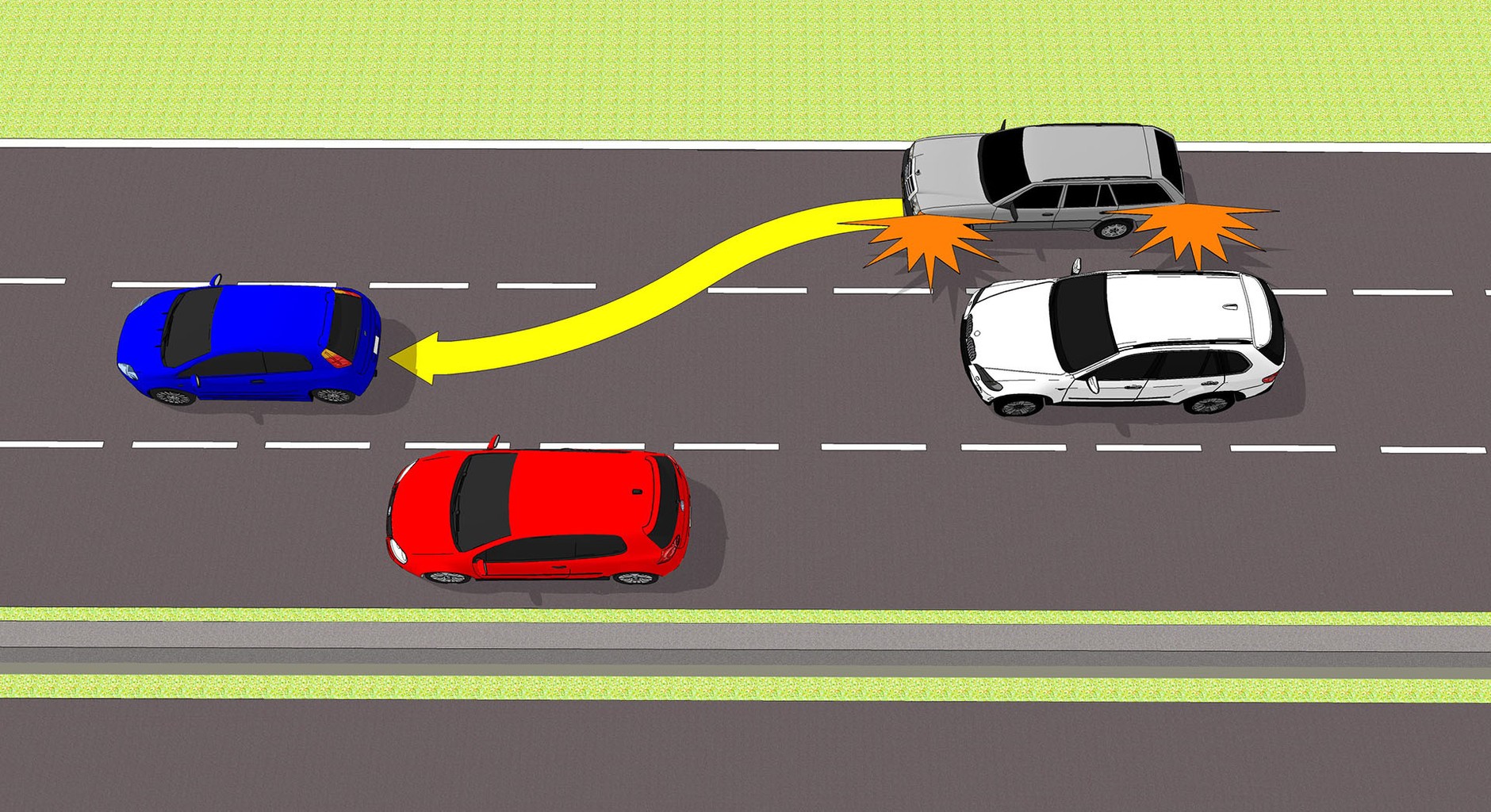 Zamiar zmiany pasa ruchu także należy sygnalizować kierunkowskazem, jednak włączenie go nie zwalnia nas z obowiązku ustąpienia pojazdom będącym na pasie, na który chcemy wjechać.