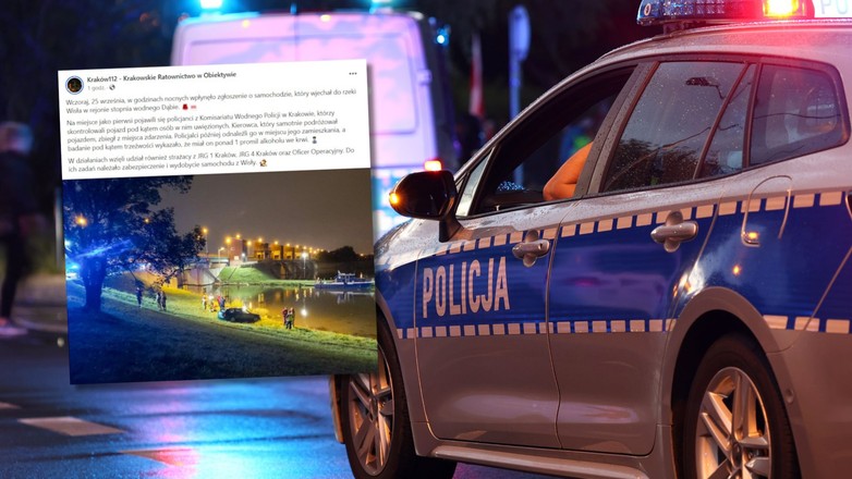 Krakowskie sużby odnalazły samochód w Wiśle (zdj. Facebook.com/Kraków112 - Krakowskie Ratownictwo w Obiektywie)