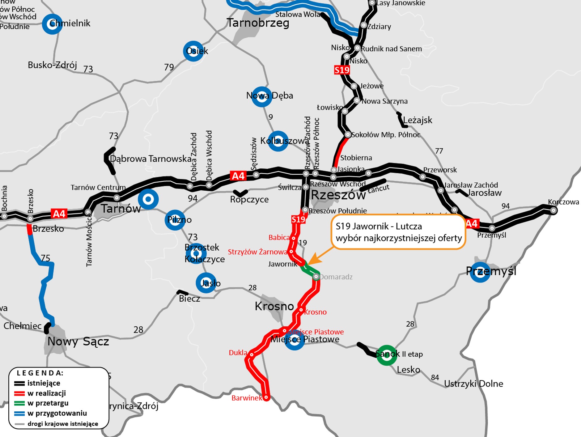 Mapa S19 Jawornik — Lutcza