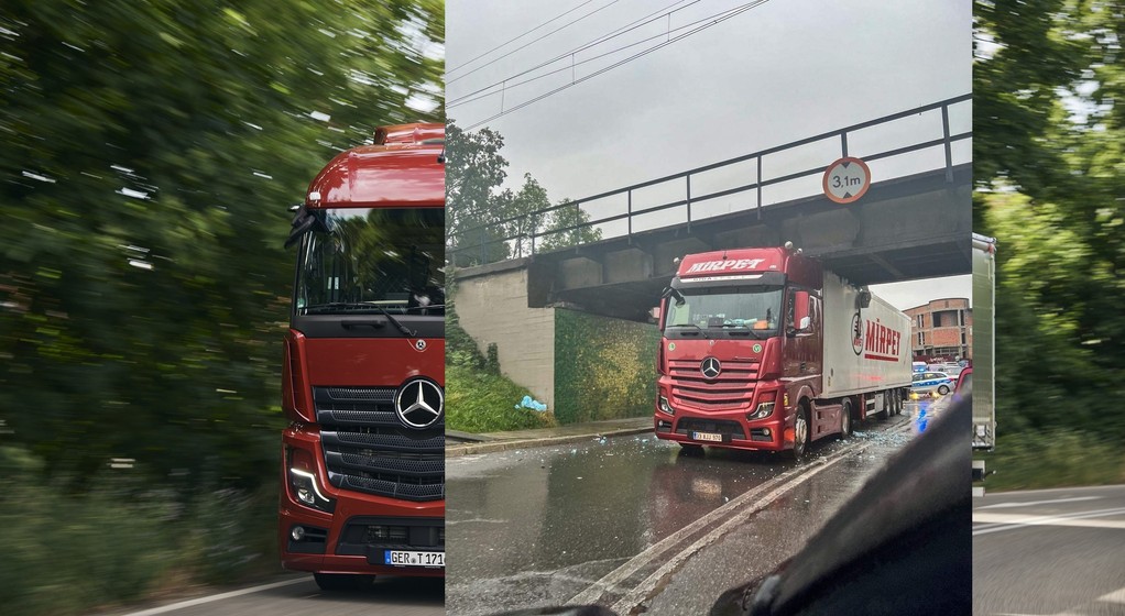 Kierowca TIR-a nie zmieścił się pod wiaduktem