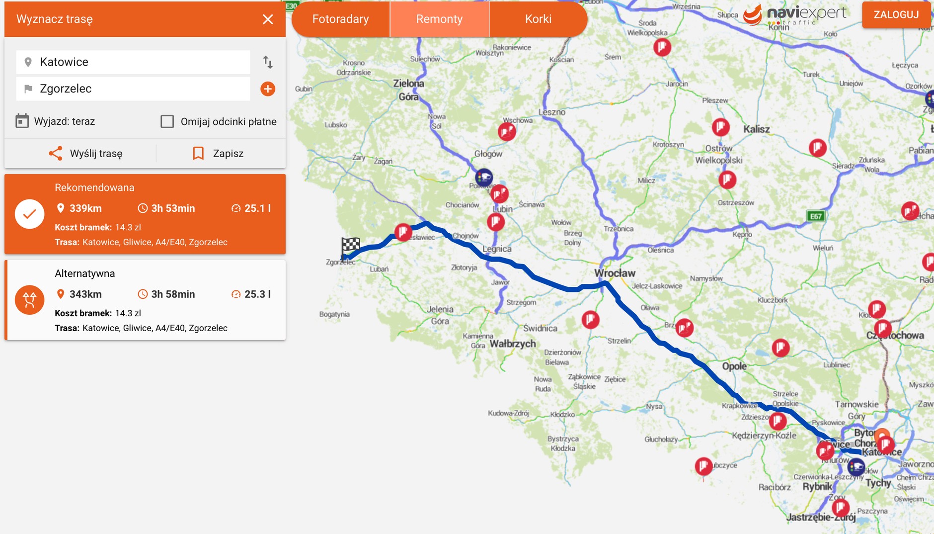 Trasy podróży autostradą A4