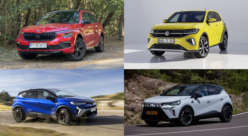 Najlepsze nowe SUV-y do 100 tys. zł: Skoda Kamiq, VW T-Roc, Mitsubishi ASX i Renault Captur (zgodnie z ruchem wskazówek zegara)