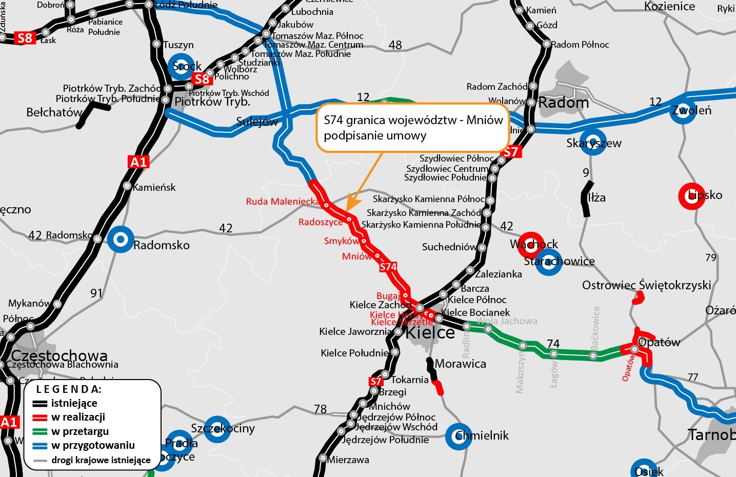 Plan budowy drogi S74 łączej A1 z S19