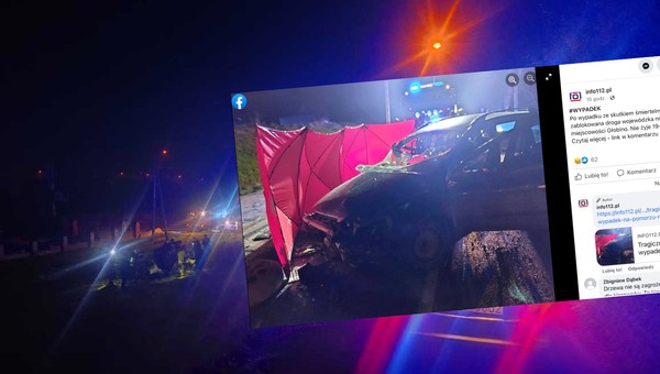 Wsiedli do auta z pijanym kierowcą, jeden nie żyje. Wypadek pod Słupskiem po policyjnym pościgu