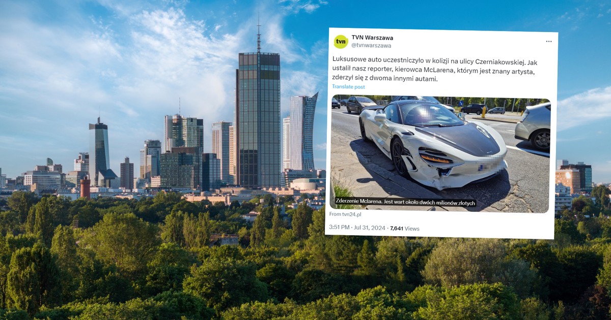 Kierowca McLarena zderzył się z dwoma innymi autami (Screen: Twitter.com/@tvnwarszawa)